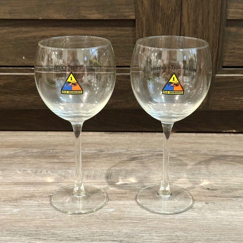 America's Tank‎ Division Old Ironsides Wine Glasses Set (2) Military Memorabilia
